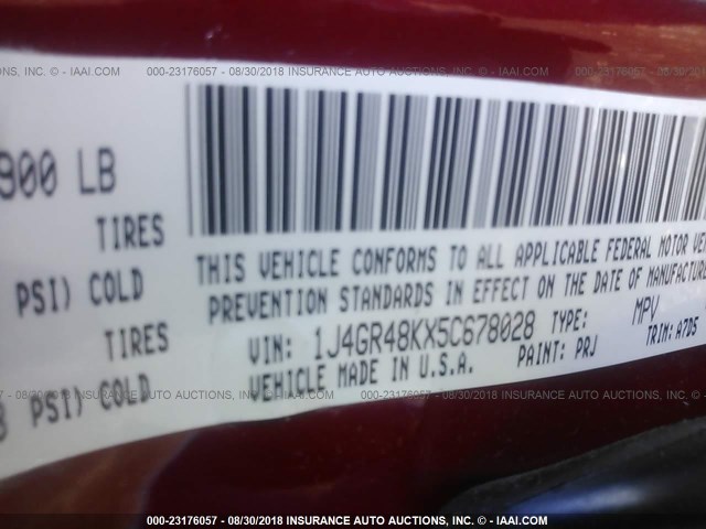 1J4GR48KX5C678028 - 2005 JEEP GRAND CHEROKEE LAREDO/COLUMBIA/FREEDOM 红色 照片 9