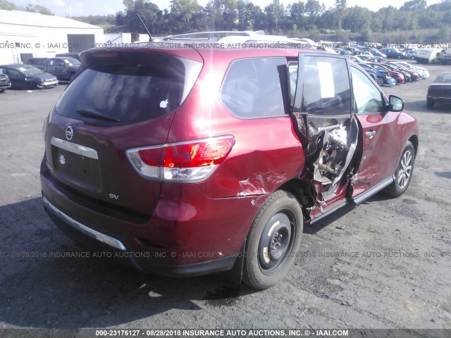 5N1AR2MM8DC603992 - 2013 NISSAN PATHFINDER S/SV/SL/PLATINUM RED photo 4
