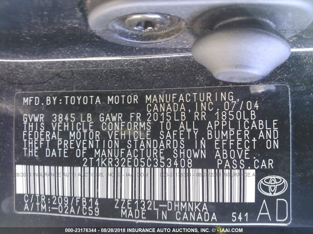 2T1KR32E05C353408 - 2005 TOYOTA COROLLA MATRIX XR BLACK photo 9