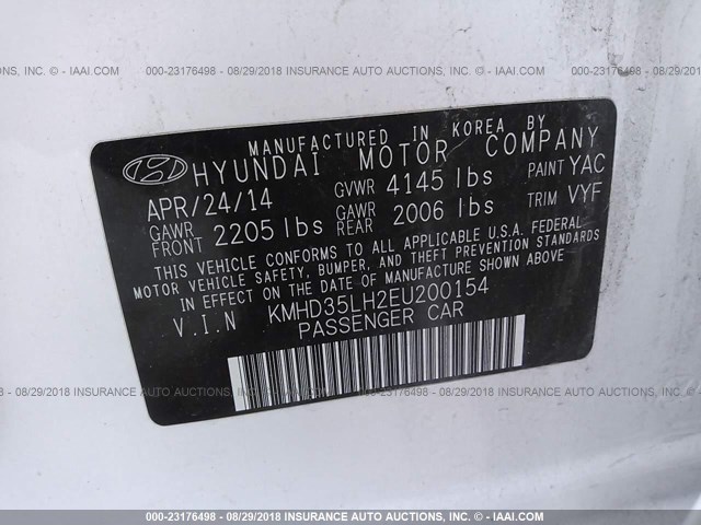 KMHD35LH2EU200154 - 2014 HYUNDAI ELANTRA GT WHITE photo 9