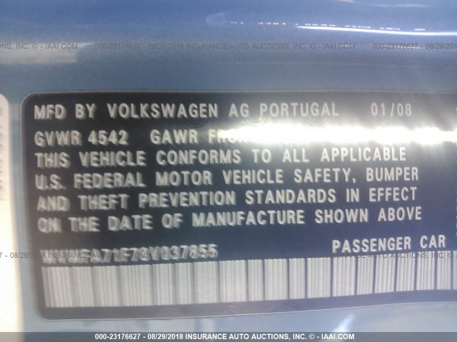 WVWFA71F78V037855 - 2008 VOLKSWAGEN EOS LUX Niebieski zdjęcie 9