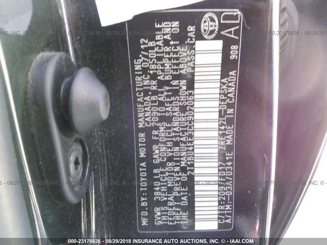 2T1BU4EE3CC902063 - 2012 TOYOTA COROLLA S/LE BLACK photo 9