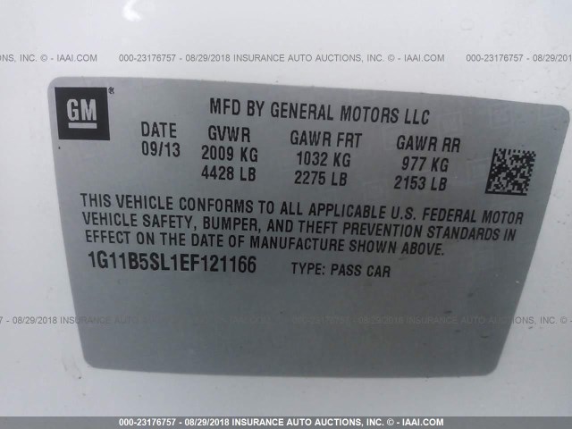 1G11B5SL1EF121166 - 2014 CHEVROLET MALIBU LS Ağ foto 9