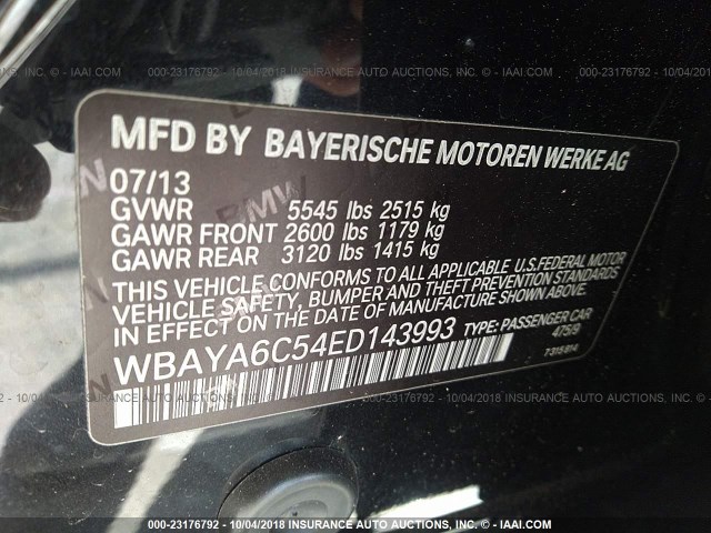 WBAYA6C54ED143993 - 2014 BMW 740 I BLACK photo 9