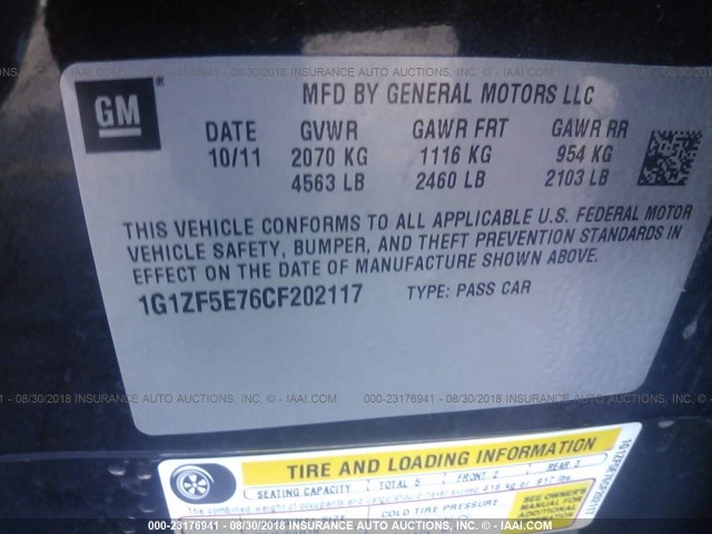 1G1ZF5E76CF202117 - 2012 CHEVROLET MALIBU 3LT შავი ფოტო 9