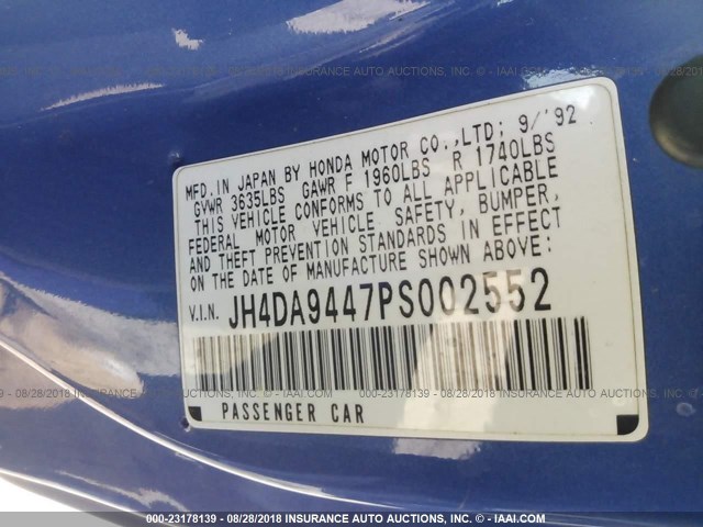 JH4DA9447PS002552 - 1993 ACURA INTEGRA RS BLUE photo 9