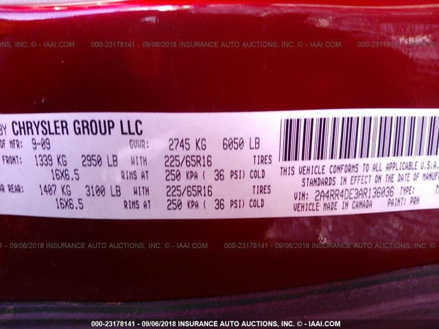 2A4RR4DE3AR136036 - 2010 CHRYSLER TOWN & COUNTRY LX RED photo 9