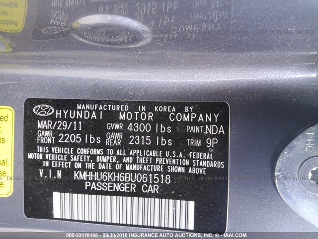 KMHHU6KH6BU061518 - 2011 HYUNDAI GENESIS COUPE 3.8L GRAY photo 9