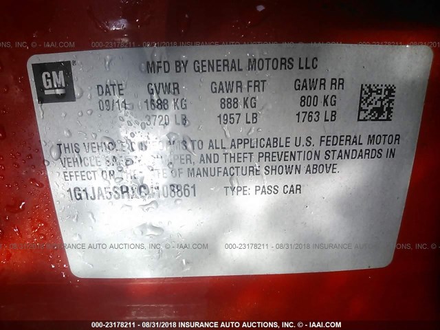 1G1JA5SHXC4108861 - 2012 CHEVROLET SONIC LS 橙色 照片 9