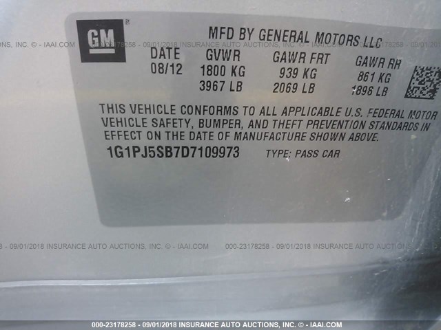 1G1PJ5SB7D7109973 - 2013 CHEVROLET CRUZE ECO SILVER photo 9