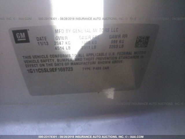 1G11C5SL9EF169723 - 2014 CHEVROLET MALIBU 1LT SILVER photo 9