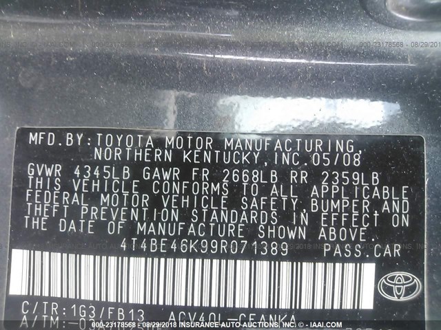 4T4BE46K99R071389 - 2009 TOYOTA CAMRY SE/LE/XLE 灰色 照片 9