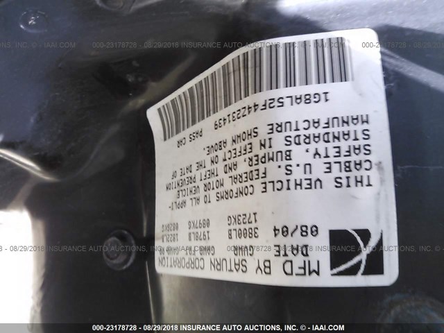 1G8AL52F44Z231439 - 2004 SATURN ION LEVEL 3 GRAY photo 9