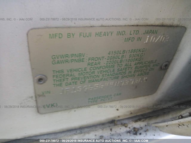 JF1SG65644H737364 - 2004 SUBARU FORESTER 2.5XS თეთრი ფოტო 9