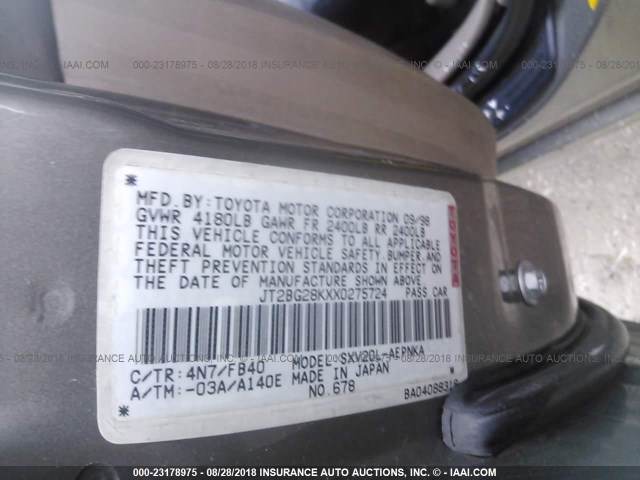JT2BG28KXX0275724 - 1999 TOYOTA CAMRY LE/XLE GOLD photo 9