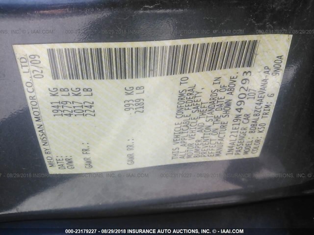 1N4AL21E19N490293 - 2009 NISSAN ALTIMA 2.5/2.5S GRAY photo 9