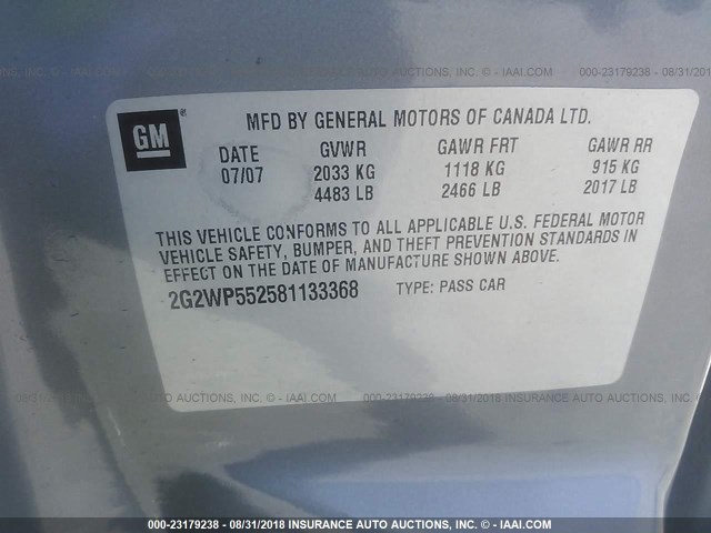 2G2WP552581133368 - 2008 PONTIAC GRAND PRIX GRAY photo 9