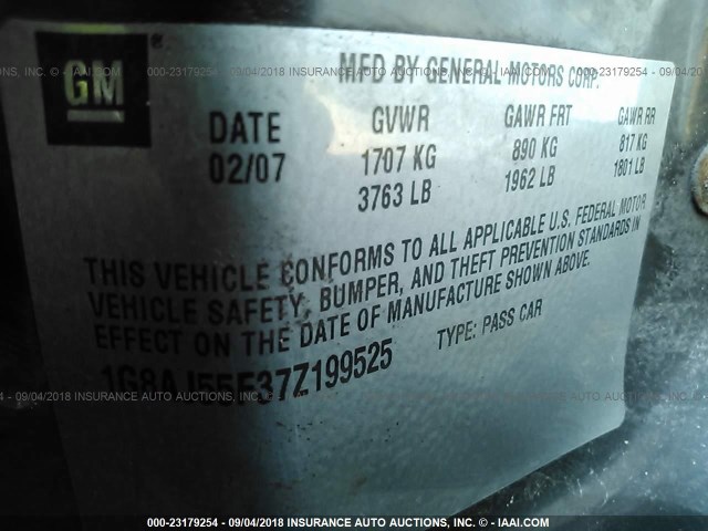 1G8AJ55F37Z199525 - 2007 SATURN ION LEVEL 2 银色 照片 9