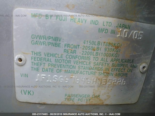 JF1SG67646H735226 - 2006 SUBARU FORESTER 2.5X LL BEAN GRAY photo 9