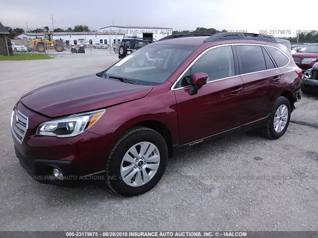 4S4BSAFCXH3373109 - 2017 SUBARU OUTBACK 2.5I PREMIUM RED photo 2