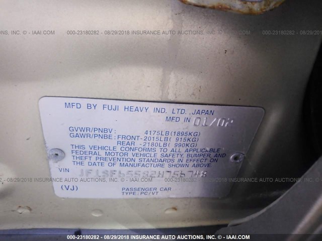 JF1SF65582H756748 - 2002 SUBARU FORESTER S 金色 照片 9