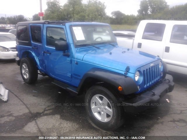 1C4BJWDG7GL243698 - 2016 JEEP WRANGLER UNLIMITE SPORT BLUE photo 1