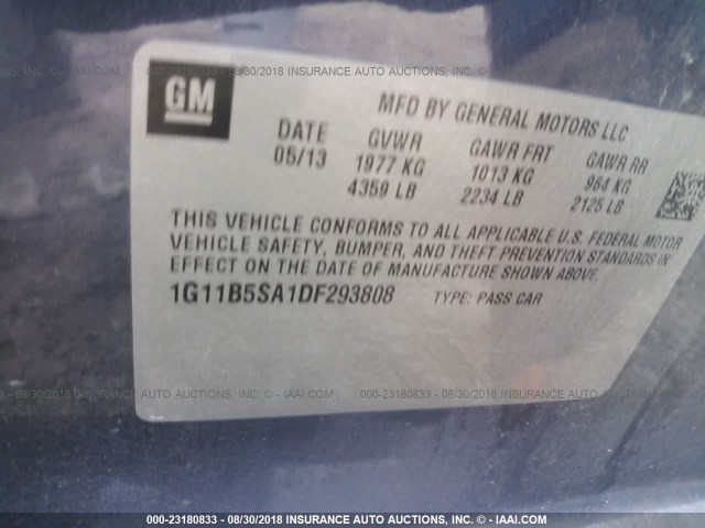 1G11B5SA1DF293808 - 2013 CHEVROLET MALIBU LS 蓝色 照片 9