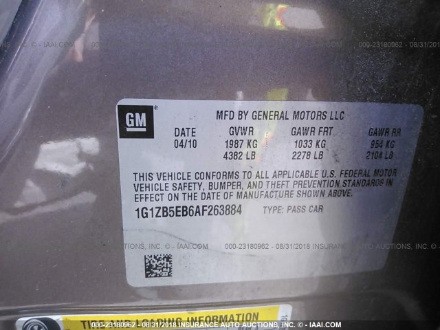 1G1ZB5EB6AF263884 - 2010 CHEVROLET MALIBU LS 棕色 照片 9