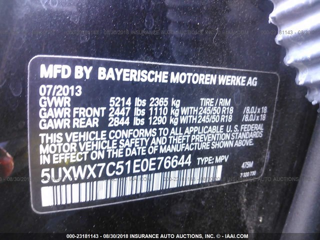 5UXWX7C51E0E76644 - 2014 BMW X3 XDRIVE35I BLACK photo 9