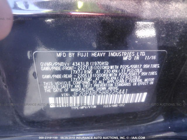 JF2GPABC5H8225441 - 2017 SUBARU CROSSTREK PREMIUM შავი ფოტო 9