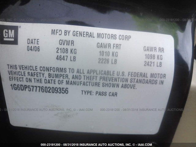 1G6DP577760209356 - 2006 CADILLAC CTS HI FEATURE V6 BLACK photo 9