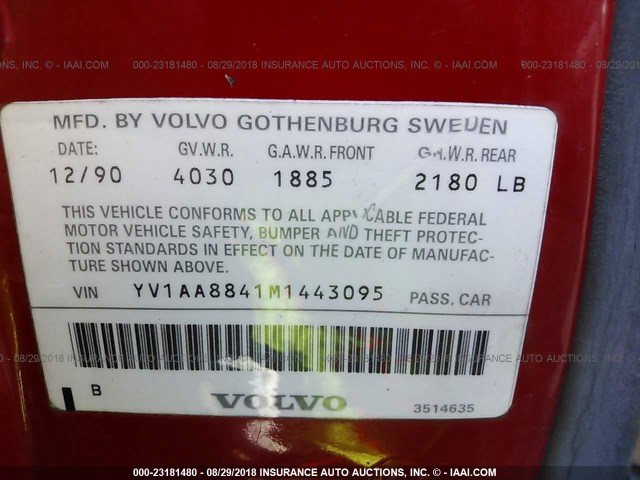 YV1AA8841M1443095 - 1991 VOLVO 240 RED photo 9