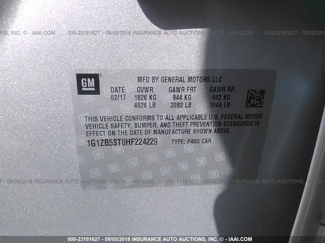 1G1ZB5ST0HF224229 - 2017 CHEVROLET MALIBU LS 银色 照片 9