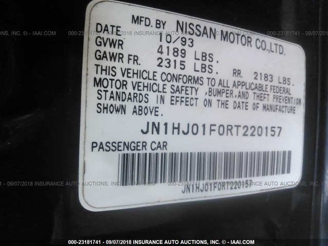 JN1HJ01F0RT220157 - 1994 NISSAN MAXIMA GXE BLACK photo 9