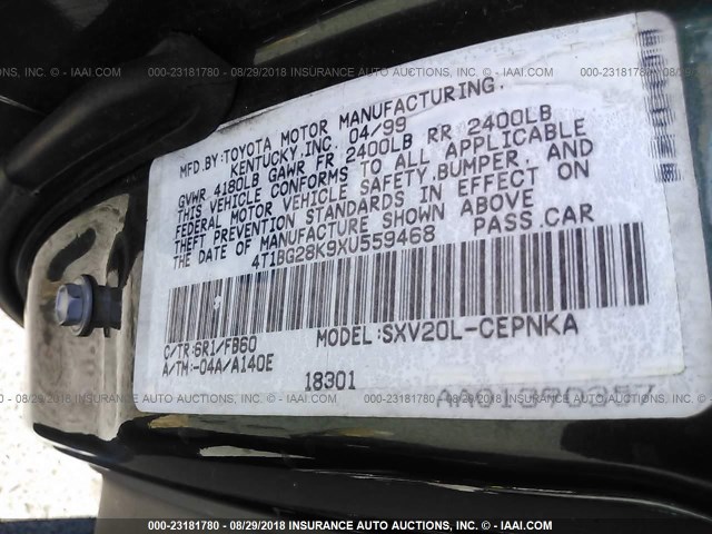 4T1BG28K9XU559468 - 1999 TOYOTA CAMRY CE/LE/XLE 绿色 照片 9