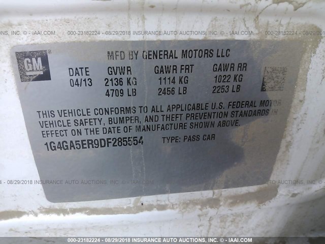 1G4GA5ER9DF285554 - 2013 BUICK LACROSSE WHITE photo 9