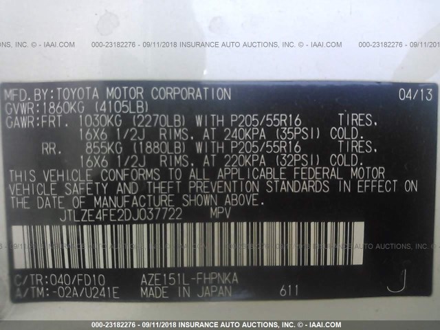 JTLZE4FE2DJ037722 - 2013 TOYOTA SCION XB Ақ фото 9