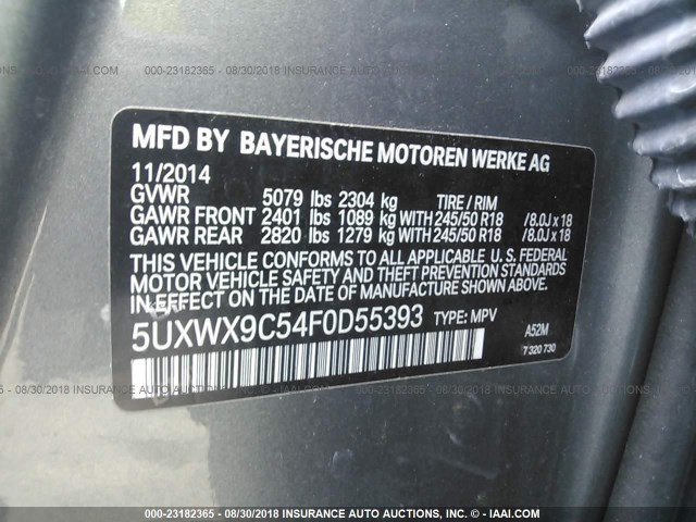 5UXWX9C54F0D55393 - 2015 BMW X3 XDRIVE28I GRAY photo 9