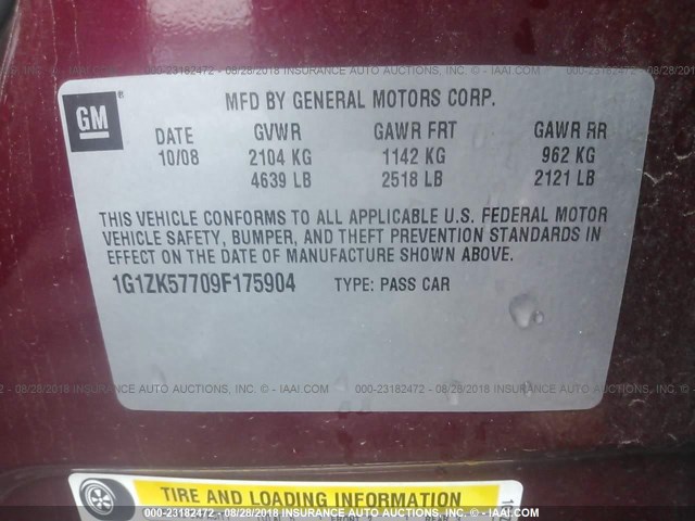 1G1ZK57709F175904 - 2009 CHEVROLET MALIBU LTZ 红色 照片 9