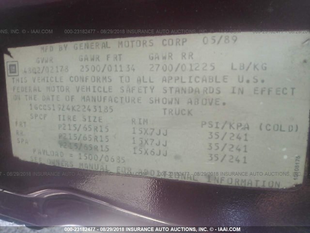 1GCCS19Z4K2243185 - 1989 CHEVROLET S TRUCK S10 RED photo 9