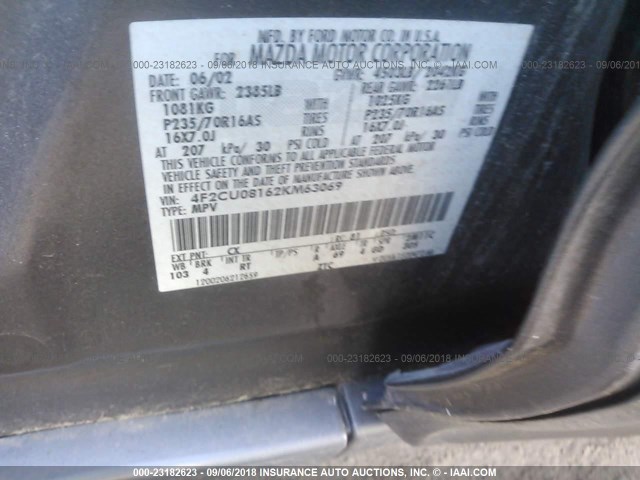 4F2CU08162KM63069 - 2002 MAZDA TRIBUTE LX/ES 灰色 照片 9