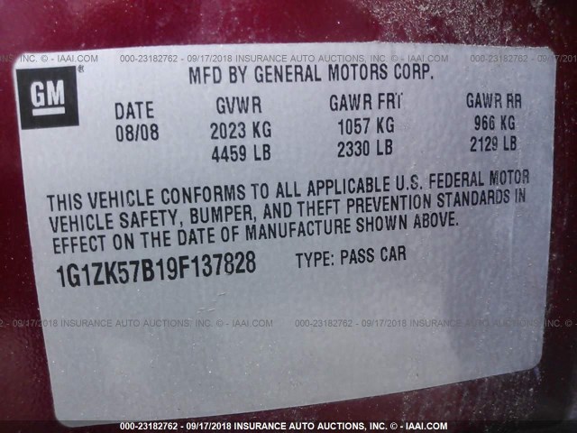 1G1ZK57B19F137828 - 2009 CHEVROLET MALIBU LTZ 红色 照片 9