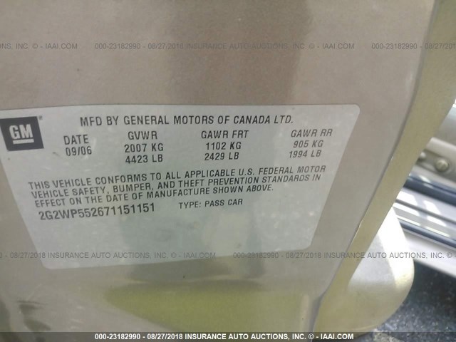 2G2WP552671151151 - 2007 PONTIAC GRAND PRIX GRAY photo 9