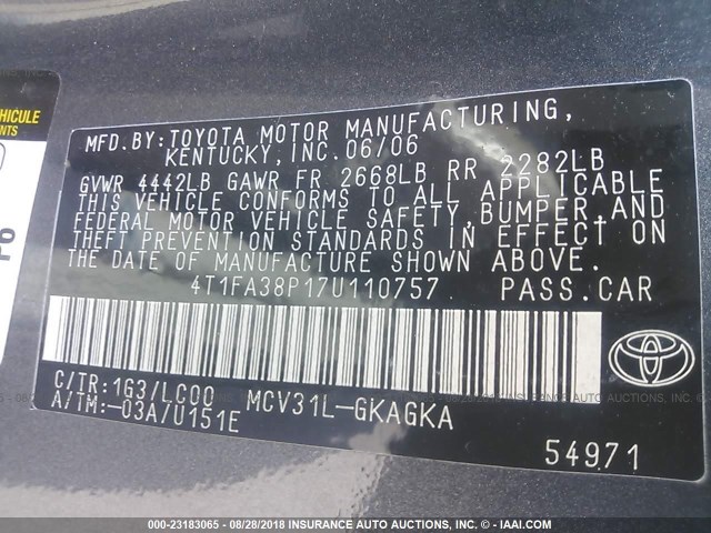 4T1FA38P17U110757 - 2007 TOYOTA CAMRY SOLARA SE/SLE Boz foto 9