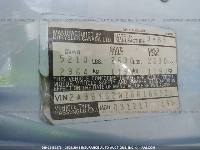 2A3BY62N2DR186521 - 1983 CHRYSLER IMPERIAL ლურჯი ფოტო 9