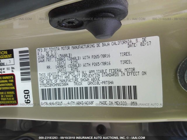 3TMDZ5BN3HM023004 - 2017 TOYOTA TACOMA BEIGE photo 9
