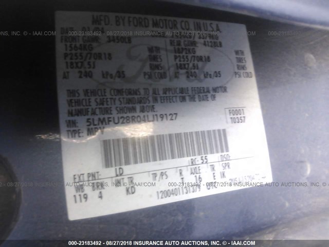 5LMFU28R04LJ19127 - 2004 LINCOLN NAVIGATOR 蓝色 照片 9