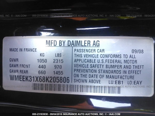 WMEEK31X68K205806 - 2008 SMART FORTWO PASSION ORANGE photo 9