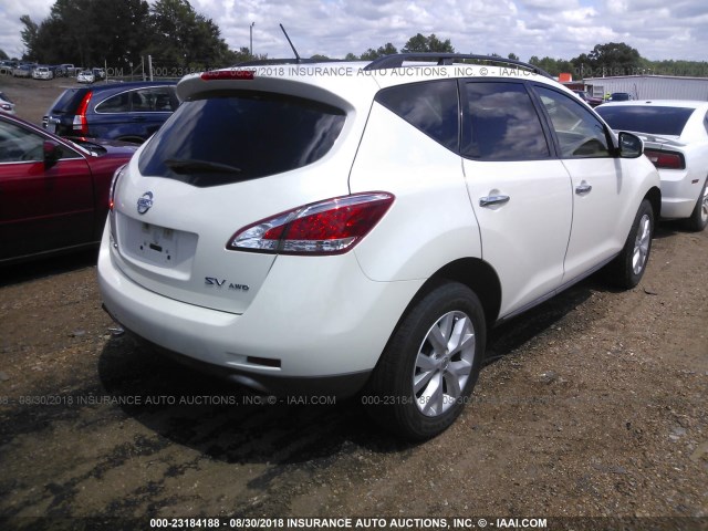 JN8AZ1MWXDW313756 - 2013 NISSAN MURANO S/SL/LE WHITE photo 4