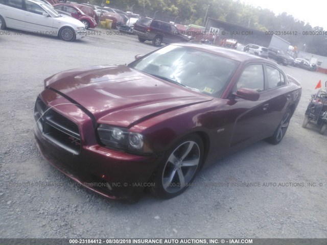 2C3CDXCT0EH277416 - 2014 DODGE CHARGER R/T BURGUNDY photo 2